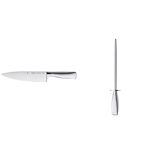 WMF Grand Gourmet Kochmesser 33,5 cm, Messer geschmiedet, Performance Cut, Spezialklingenstahl, Klinge 20 cm & Grand Gourmet Wetzstahl 36 cm, Wetzstab für Messer, Edelstahlgriff, Stahllänge 23 cm von WMF