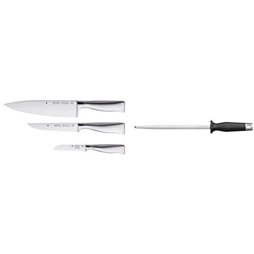WMF Grand Gourmet Messerset 3teilig Made in Germany, 3 Messer geschmiedet, Küchenmesser & Spitzenklasse Plus Wetzstahl 36 cm, Wetzstab für Messer, Cromargan Edelstahl, Stahllänge 23 cm von WMF