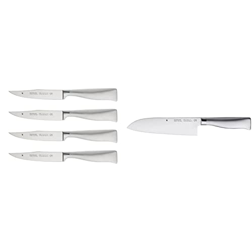 WMF Grand Gourmet Steakmesser Set 4teilig, Made in Germany, 4 Messer geschmiedet, Performance Cut, Spezialklingenstahl, Holzbox, Klinge 13,5 cm & Grand Gourmet Santoku Messer 32 cm, Klinge 18 cm von WMF