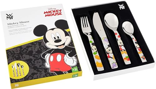 WMF Disney Mickey Mouse Kinderbesteck Set 4-teilig, Kinderbesteck Edelstahl, Besteck Kinder ab 3 Jahre, Cromargan poliert, spülmaschinengeeignet von WMF