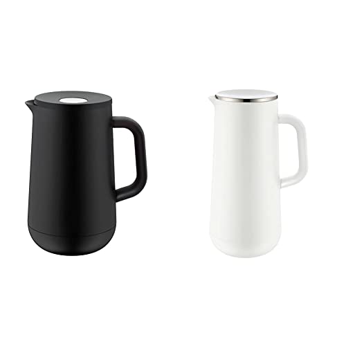 WMF Impulse Thermoskanne 1l, Isolierkanne für Tee oder Kaffee, schwarz, 24x18x18 cm & Impulse Thermoskanne 1l, Isolierkanne für Kaffee oder Tee, Drehverschluss, hält Getränke 24h kalt und warm, weiß von WMF