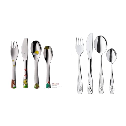 WMF Janosch Kinderbesteck Set 4-teilig, Kinderbesteck Edelstahl & Tiere Kinderbesteck Set 4-teilig, Kinder Besteck Edelstahl, Kinderbesteck ab 3 Jahre, Cromargan poliert, Universalverpackung von WMF