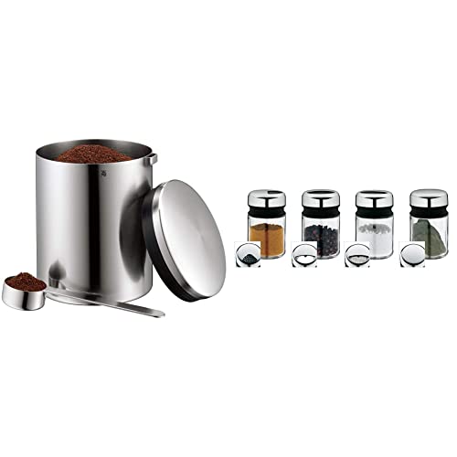 WMF Kaffeedose mit Kaffeelöffel Kult Cromargan Edelstahl rostfrei mattiert 500g & Streuer-Set 4-teilig Depot Cromargan Edelstahl rostfrei von WMF
