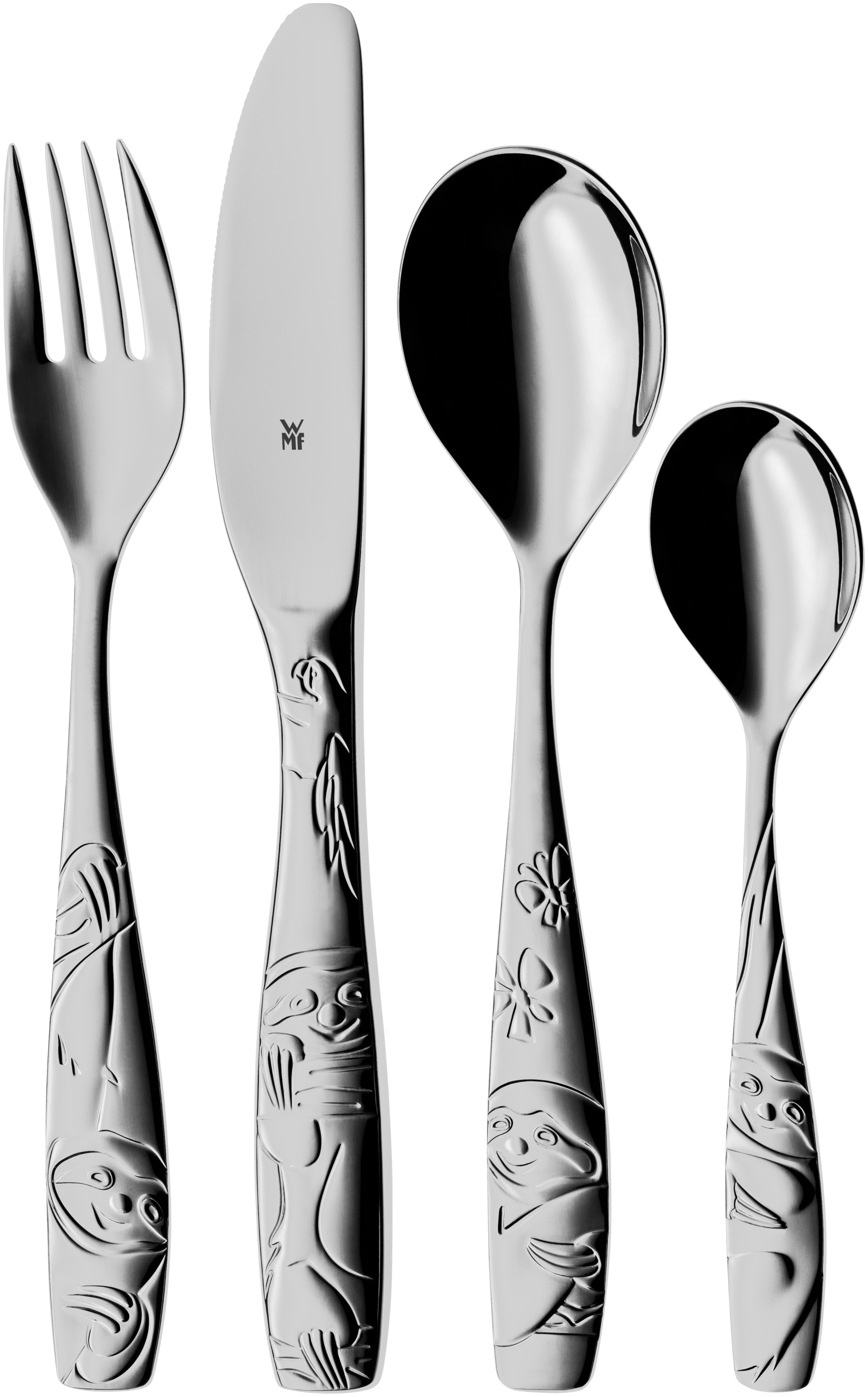 WMF Kinderbesteck-Set Faultier Tommi, 4-teilig in poliertem Edelstahl von WMF