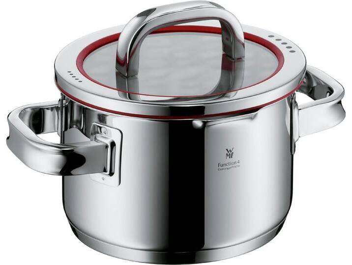 WMF Kochtopf Function 4, Cromargan® Edelstahl Rostfrei 18/10 (2-tlg), wärmereduzierende Griffe, mit 4 Abgießfunktionen, Innenskalierung von WMF