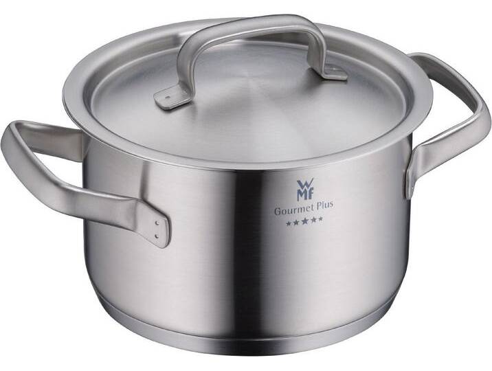 WMF Kochtopf Gourmet Plus, Cromargan® Edelstahl Rostfrei 18/10 (2-tlg), wärmeduzierende Hohlgriffe, Innenskalierung, breiter Schüttrand, silberfarben von WMF