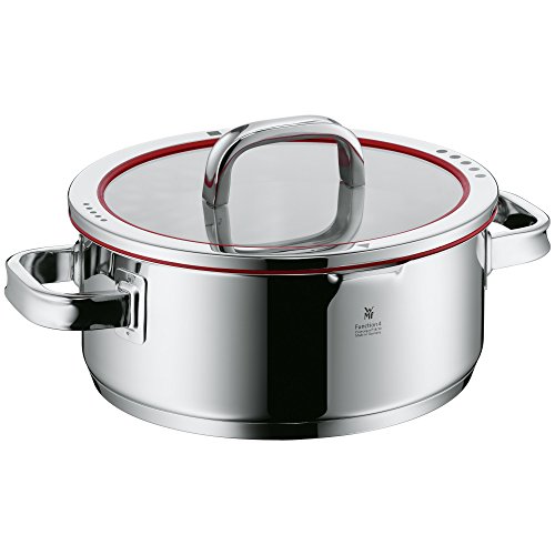 WMF Function 4 Kochtopf groß 24cm, Glasdeckel, Bratentopf Induktion 4,1l, Cromargan Edelstahl poliert, 4 Abgießfunktionen, Innenskalierung, rot von WMF