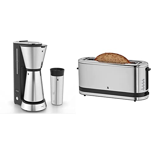 WMF Küchenminis Aroma Filterkaffeemaschine mit Thermoskanne, cromargan matt & Küchenminis Toaster Langschlitz mit Brötchenaufsatz, 900 W, XXL Toastscheiben, 7 Bräunungsstufen, Toaster edelstahl matt von WMF