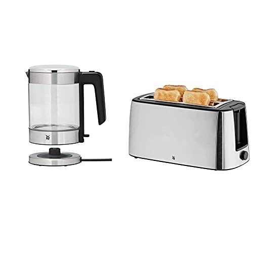 WMF Küchenminis Glas-Wasserkocher 1,0l, 1900 Watt, kabellos, Wasserstandanzeige, Kalk-Wasserfilter & Bueno Pro Toaster Langschlitz mit Brötchenaufsatz, 4 Scheiben, 6 Bräunungsstufen, 1550W von WMF