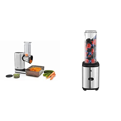 WMF Küchenminis Salat-to-go (150 W, Salatzubereiter, elektrischer Gemüseschneider, 5 Einsätze) & Kult X Mix & Go Mini Smoothie Maker, Standmixer, Blender elektrisch, Shake Mixer 300 Watt von WMF