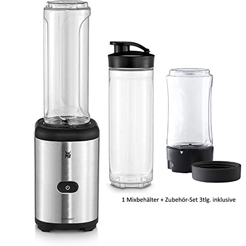 WMF Kult X Mix & Go Mini Smoothie Maker mit 2 Mixbehälter + Klinge mit Verschlussdeckel, Shake Mixer, Blender elektrisch, 300 Watt, Kunststoff-Flasche, BPA-frei, edelstahl matt von WMF