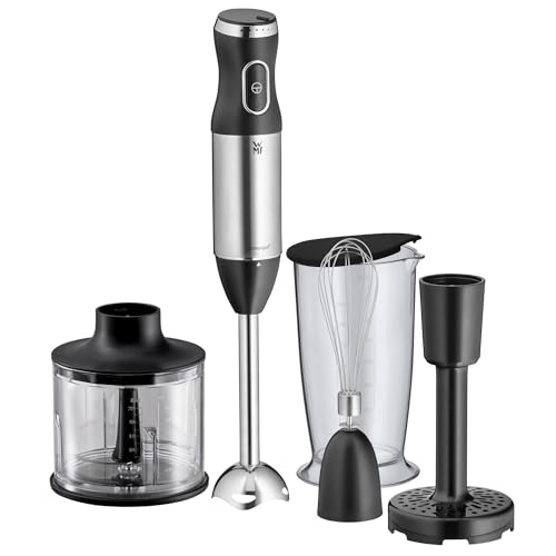 WMF Kult X Stabmixer Set 5-teilig, Pürierstab, Schneebesen, Stampfer, Zerkleinerer, 600 Watt, Zauberstab inkl. 700ml Mixbehälter, edelstahl matt von WMF