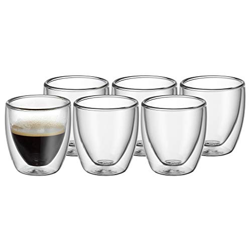 WMF Kult doppelwandige Espressotassen Glas Set 6-teilig, Espresso Gläser, doppelwandige Gläser 80ml, Schwebeeffekt, Thermogläser, hitzebeständiges Espresso Glas von WMF