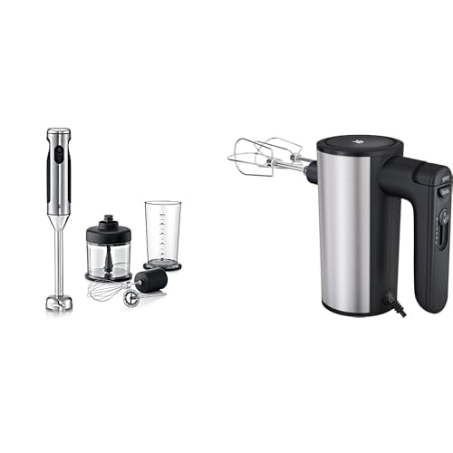 WMF Lineo Edelstab Stabmixer 4 in 1: Pürierstab, Schneebesen, 700 Watt, inkl. Mixbehälter (1l), silber & Kult X Edition Handrührer, Quirl mit 5 Geschwindigkeitsstufen, Handmixer 400 W, schwarz von WMF