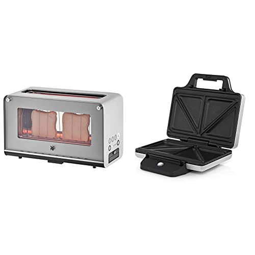 WMF Lono Toaster Glas mit Brötchenaufsatz, 2 Scheiben, XXL & Lono Sandwich Maker, Sandwichtoaster, für 2 Standard- oder XXL-Toasts, 2-stufige Höhenanpassung für mehr Füllung, edelstahl matt von WMF