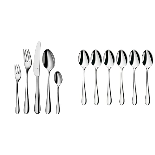 WMF Merit Edelstahl Besteck Set 6 Personen, Essbesteck Set 30 teilig, Hohlheftmesser & Merit Espressolöffel Set 6-teilig, 10,8 cm, Cromargan protect Edelstahl poliert, kratzbeständig von WMF