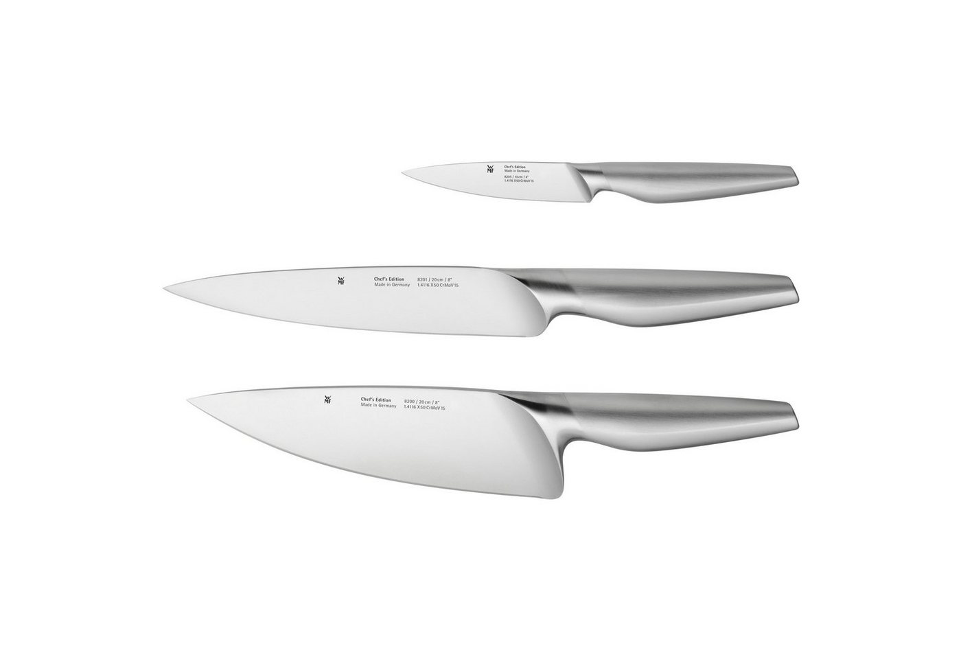WMF Messer-Set Chef's Edition (1x Kochmesser (Gesamtlänge 32 cm, Klingenlänge 20 cm), 1x Fleischmesser (Gesamtlänge 33 cm, Klingenlänge 20 cm), 1x Allzweckmesser/ Spickmesser (Gesamtlänge 21 cm, Klingenlänge 10 cm) in edler Geschenkkassette aus Holz, 3-tlg), Küchenmesser, Performance Cut, Spezialklingenstahl, Holzbox von WMF