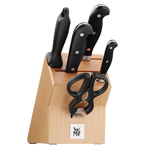 WMF Spitzenklasse Plus Messerblock mit Messerset 6teilig, Made in Germany, 3 Messer geschmiedet, Schere, Wetzstahl, Buchenholz-Block, Performance Cut von WMF