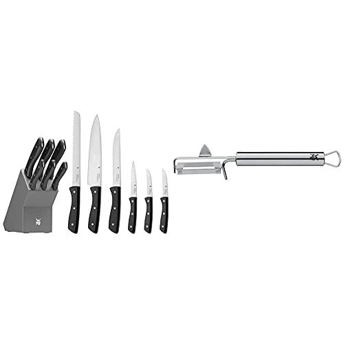 WMF Messerblock mit Messerset 7-teilig, Küchenmesser Set mit Messerhalter, 6 scharfe Messer & Profi Plus Kartoffelschäler Pendelklinge 19 cm, Pendelschäler einschneidig, Gemüseschäler von WMF