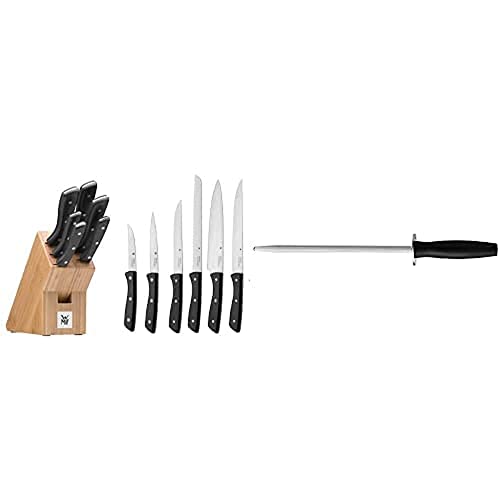 WMF Messerblock mit Messerset 7-teilig Küchenmesser Set mit Messerhalter, 6 scharfe Messer + Wetzstahl 34 cm, Messerschleifer, Wetzstab für Messer schleifen von WMF