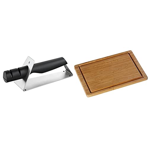 WMF Messerschärfer Gourmet Keramikscheiben 2 Stufen Vor- und Nachschleifen sichere Handhabung & Schneidebrett Tranchierbrett Bambus natur 38 x 25 cm rechteckig Handwäsche Saftrille klingenschonend von WMF