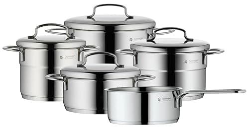 WMF Mini Vorteils Topfset Induktion klein 5-teilig, Kochtopf Set mit Metalldeckel, Cromargan Edelstahl, Töpfe Set stapelbar ideal für kleine Portionen von WMF