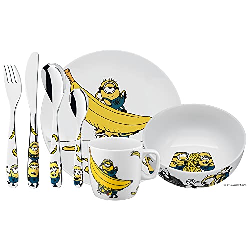 WMF Minions Kinder Geschirrset 7-teilig, Kindergeschirr mit Kinderbesteck Edelstahl, ab 3 Jahre, Cromargan poliert, spülmaschinengeeignet von WMF