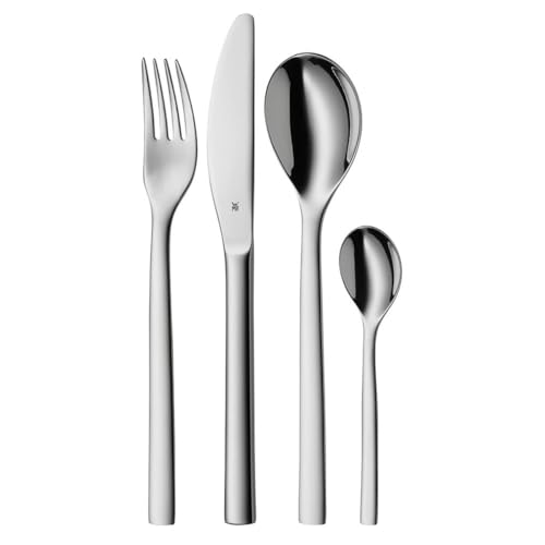 WMF Nuova Besteckset für 1 Person, 4-teilig, Monobloc-Messer, Cromargan Edelstahl poliert, spülmaschinengeeignet von WMF
