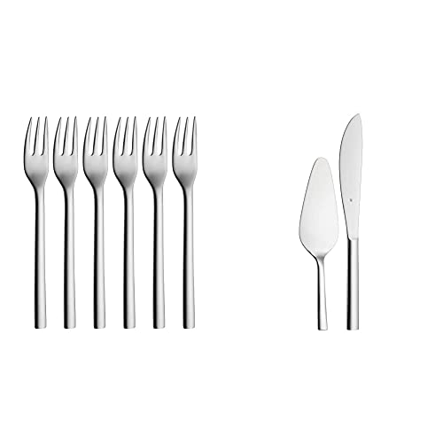 WMF Nuova Kuchengabel, Set 6-teilig, L 16 cm & Nuova Obst-/ Kuchenbesteck Set 2-teilig, Tortenmesser, Tortenheber Edelstahl, von WMF