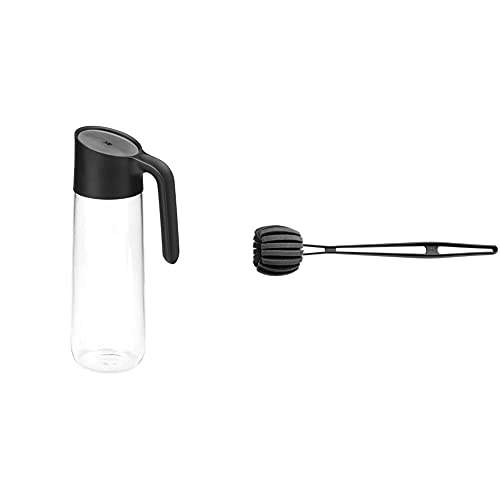 WMF Nuro Wasserkaraffe 1,0l, mit Griff, Höhe 29,7 cm, Glas-Karaffe, CloseUp-Verschluss, schwarz & Basic Flaschenbürste lang 41 cm, Reinigungsbürste mit 6 weichen Reinigungsschwämmen von WMF