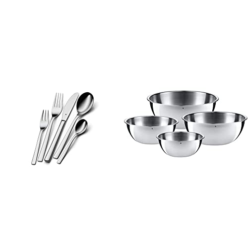 WMF Palermo Besteck Set 12 Personen, Essbesteck 60 teilig, Monobloc-Messer & Gourmet Schüsselset 4-teilig, Edelstahl Schüsseln für die Küche 0,75l - 2,75l, Rührschüssel von WMF