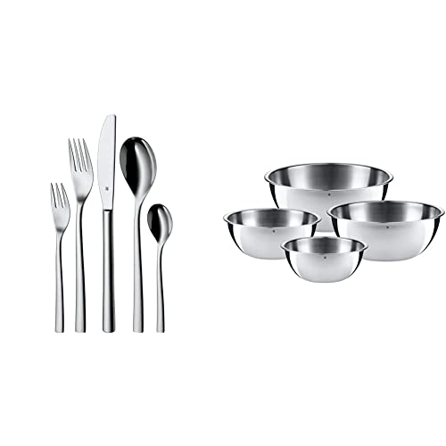 WMF Palermo Edelstahl Besteck Set 6 Personen, Essbesteck Set 30 teilig & Gourmet Schüsselset 4-teilig, Edelstahl Schüsseln für die Küche 0,75l - 2,75l, Rührschüssel, Salatschüssel, stapelbar von WMF