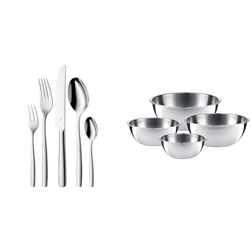 WMF Palma Besteck Set 12 Personen, Essbesteck 60 teilig Monobloc-Messer & Gourmet Schüsselset 4-teilig Edelstahl Schüsseln für die Küche 0,75l - 2,75l, Cromargan, stapelbar von WMF