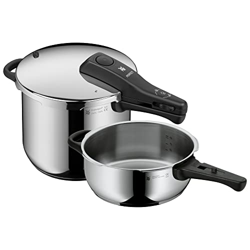 WMF Perfect One Pot Schnellkochtopf Set Induktion 2-teilig, Dampfkochtopf 6,5l + 3l, großes Kochsignal, 2 Kochstufen, abnehmbarer Deckelgriff, Edelstahl von WMF