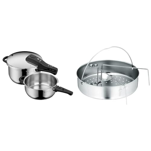 WMF Perfect One Pot Schnellkochtopf Set Induktion 2-teilig & Schnellkochtopf-Zubehör Set 2-teilig, Einsatz gelocht mit Einsatzsteg von WMF