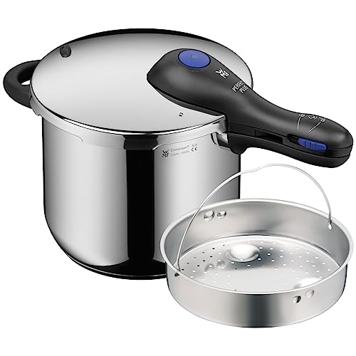 WMF Perfect Plus One Pot Schnellkochtopf Induktion 6,5l, mit Einsatz, Dampfkochtopf mit Flammschutz, großes Kochsignal, 2 Kochstufen, abnehmbarer Deckelgriff von WMF