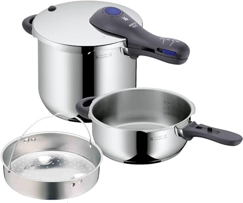 WMF Perfect Plus Schnellkochtopf Set Induktion 3-teilig, Dampfkochtopf 6,5l + 3l mit Einsatz-Set, Schnellkochtopf Induktion, Cromargan Edelstahl poliert, 2 Kochstufen von WMF