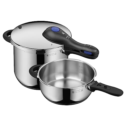 WMF Perfect Plus One Pot Schnellkochtopf Set Induktion 2-teilig, Dampfkochtopf 6,5l + 3l großes Kochsignal, 2 Kochstufen, abnehmbarer Deckelgriff, Einhand-Kochstufenregler, Cromargan Edelstahl poliert von WMF