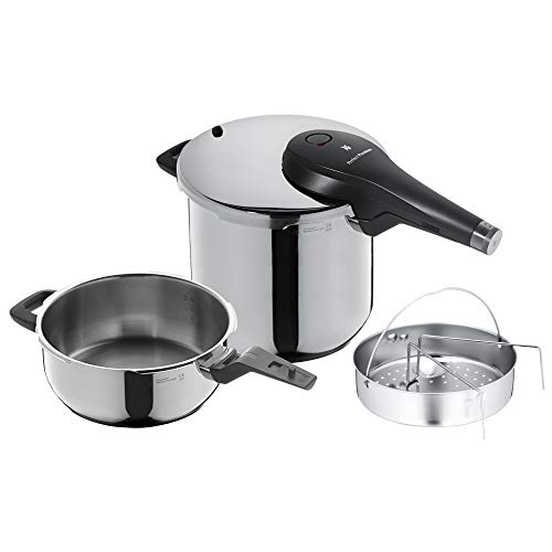 WMF Perfect Premium One Pot Schnellkochtopf Set Induktion 3-teilig, Dampfkochtopf 6,5l + 3l mit Einsatz-Set, Schnellkochtopf Induktion, Cromargan Edelstahl, 2 Kochstufen, Drehknopf von WMF