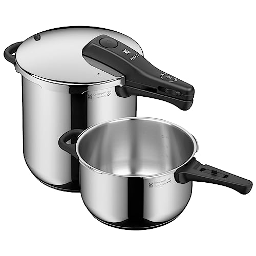 WMF Perfect One Pot Schnellkochtopf Set Induktion 2-teilig, Dampfkochtopf 8,5l + 4,5l mit Einsatz, großes Kochsignal, 2 Kochstufen, abnehmbarer Deckelgriff von WMF