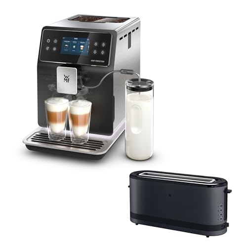 WMF Perfection 880L Kaffeevollautomat mit Milchsystem,18 Getränkespezialitäten, Double Thermoblock, Edelstahl-Mahlwerk & Küchenminis Deep Black Langschlitztoaster von WMF