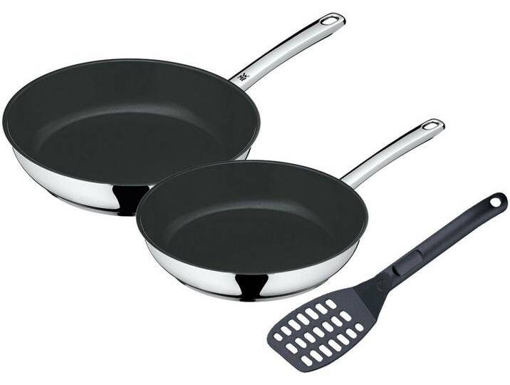 WMF Pfannen-Set Devil, Cromargan® Edelstahl Rostfrei 18/10 (Set, 3-tlg), mit Antihaftbeschichtung und Pfannenwender, Induktion, schwarz silberfarben von WMF