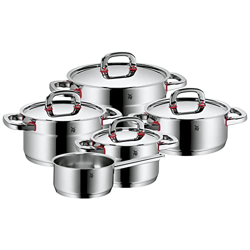 WMF Premium One Topfset Induktion 5-teilig, Kochtopf Set mit Metalldeckel, Cromargan Edelstahl poliert, Induktions Töpfe Set unbeschichtet, Innenskalierung von WMF