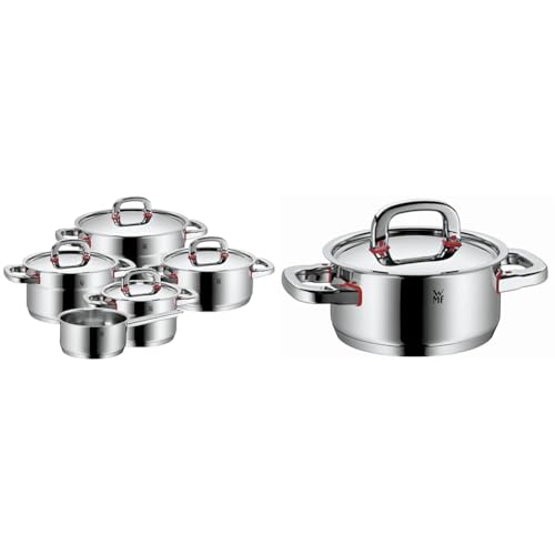 WMF Premium One Topfset Induktion Bundle 6-teilig, Kochtopf Set mit Metalldeckel, Cromargan Edelstahl poliert, Töpfe Set unbeschichtet, Innenskalierung von WMF