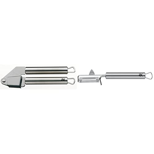 WMF Profi Plus Knoblauchpresse 17,5 cm, Cromargan Edelstahl teilmattiert, spülmaschinengeeignet & Profi Plus Kartoffelschäler Pendelklinge 19 cm, Pendelschäler einschneidig, Gemüseschäler von WMF