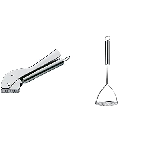 WMF Profi Plus Knoblauchpresse 17,5 cm, Cromargan Edelstahl teilmattiert, spülmaschinengeeignet & Profi Plus Kartoffelstampfer 28,5 cm, Cromargan Edelstahl teilmattiert, spülmaschinengeeignet von WMF