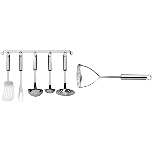 WMF Profi Plus Küchenhelfer Set 6-teilig, Hängeleiste mit 5 Helfer, Schöpflöffel, Schaumlöffel & Profi Plus Kartoffelstampfer 28,5 cm, Cromargan Edelstahl teilmattiert, spülmaschinengeeignet WMF Profi Plus Küchenhelfer Set 6-teilig, Hängeleiste mit 5 Helfer, Schöpflöffel, Schaumlöffel & Profi Plus Kartoffelstampfer 28,5 cm, Cromargan Edelstahl teilmattiert, spülmaschinengeeignet von WMF