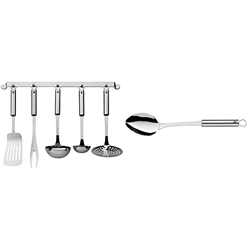 WMF Profi Plus Küchenhelfer Set 6-teilig, Hängeleiste mit 5 Helfer, Schöpflöffel, Schaumlöffel & Profi Plus Servierlöffel 32 cm, Cromargan Edelstahl teilmattiert, spülmaschinengeeignet von WMF