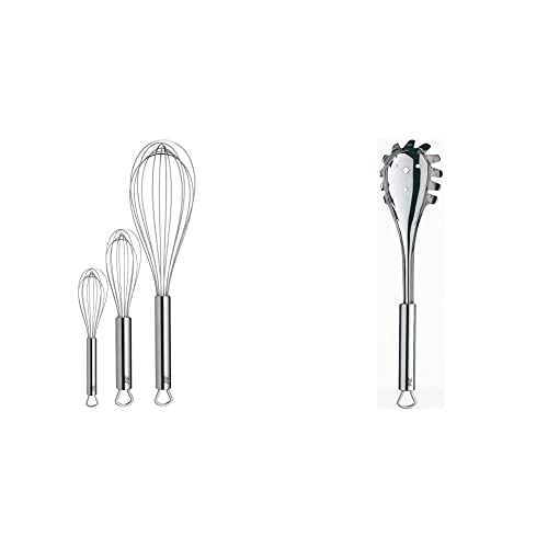 WMF Profi Plus Schneebesen Set 3-teilig, spülmaschinengeeignet & Profi Plus Spaghettilöffel 32 cm, Cromargan Edelstahl teilmattiert, ideal als Nudelzange und Spaghettizange, spülmaschinengeeignet von WMF