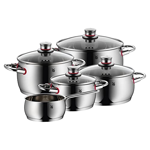 WMF Quality One Topfset Induktion 5-teilig, Kochtopf Set mit Glasdeckel, Cromargan Edelstahl poliert, Induktions Töpfe Set unbeschichtet, Dampföffnung von WMF